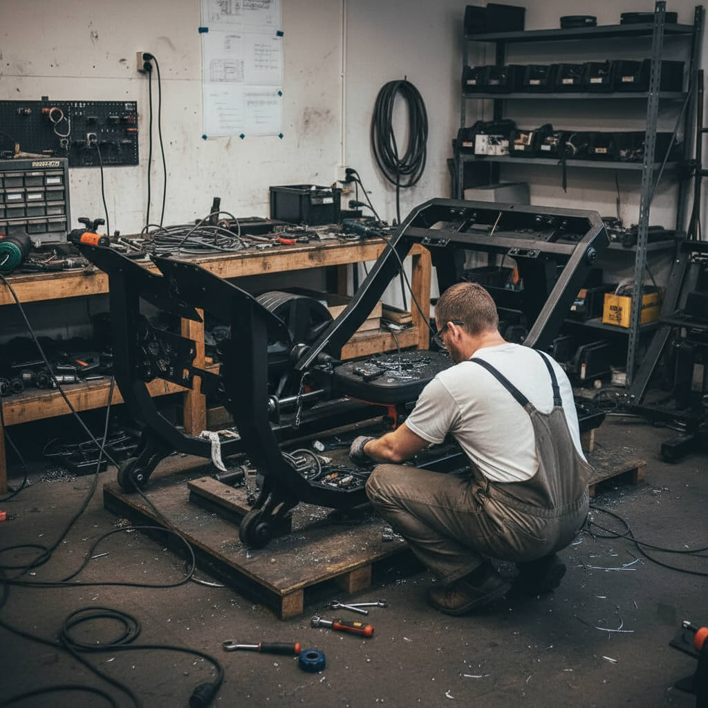 The engineer is working on the first hip thrust machine – the original hip thrust machine
