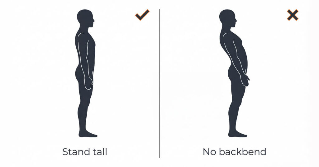 Split-screen silhouettes showing a tall stacked deadlift lockout versus an overextended lockout with rib flare and lean-back.